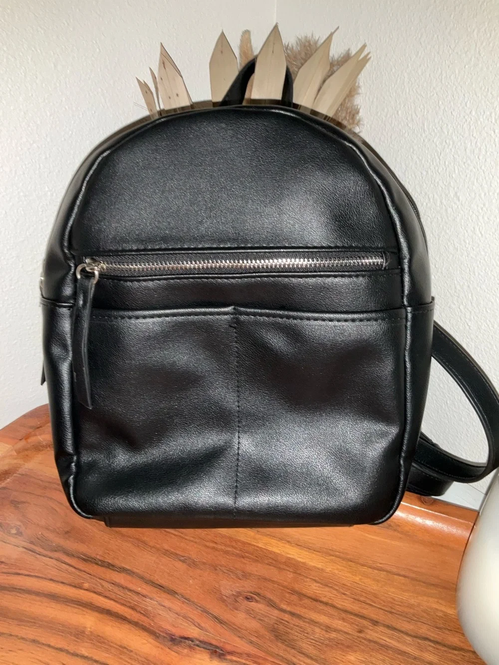 Black Leatherette Men's Compact Backpack